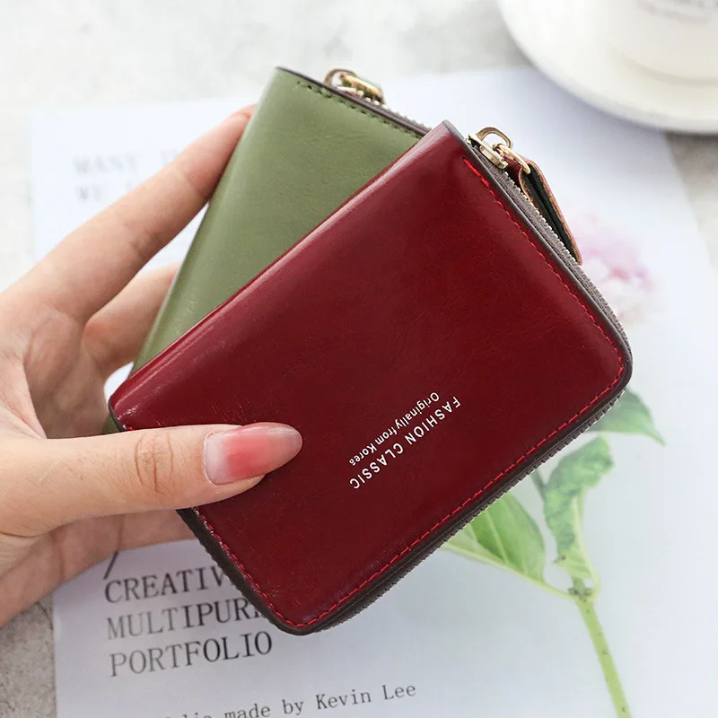 

2022 New Vintage Leather Women's Wallet Credit Card Holder Lady Zipper Money Pouch Card Protect Case Pocket Female Coin Purses