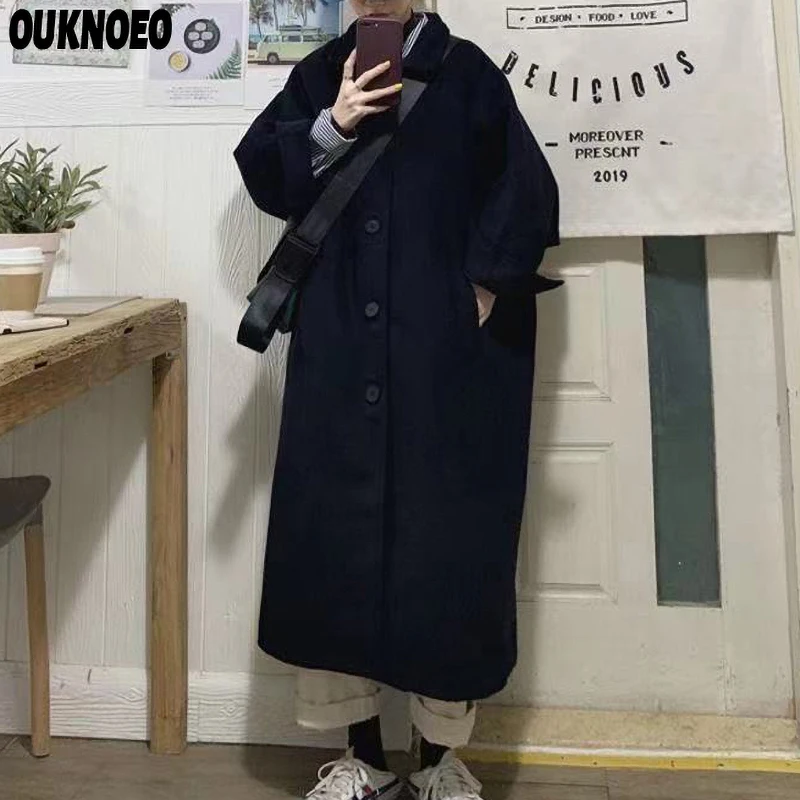

Женское длинное пальто, модная черная ветровка в Корейском стиле преппи ретро, шерстяное пальто, женское тонкое пальто на весну 2023