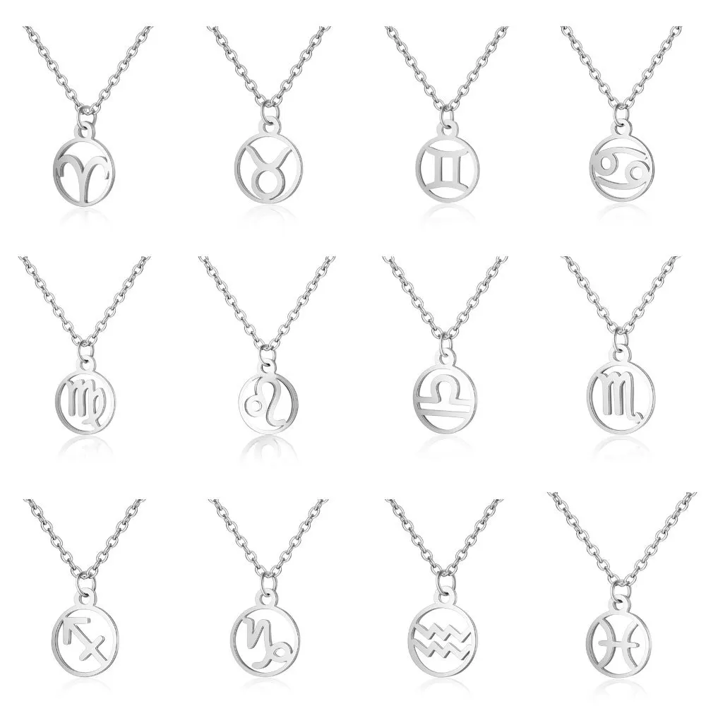 Новое серебряное ожерелье с подвеской из нержавеющей стали "Знак зодиака Звёзды" с 12 констеляциями для женщин, цепочка серебристого цвета для мужчин, ювелирные украшения на день рождения, чокер.