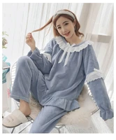 autumn and winter new coral fleece warm and sweet pajamas thick and thick all match cardigan casual fashion trend home service
