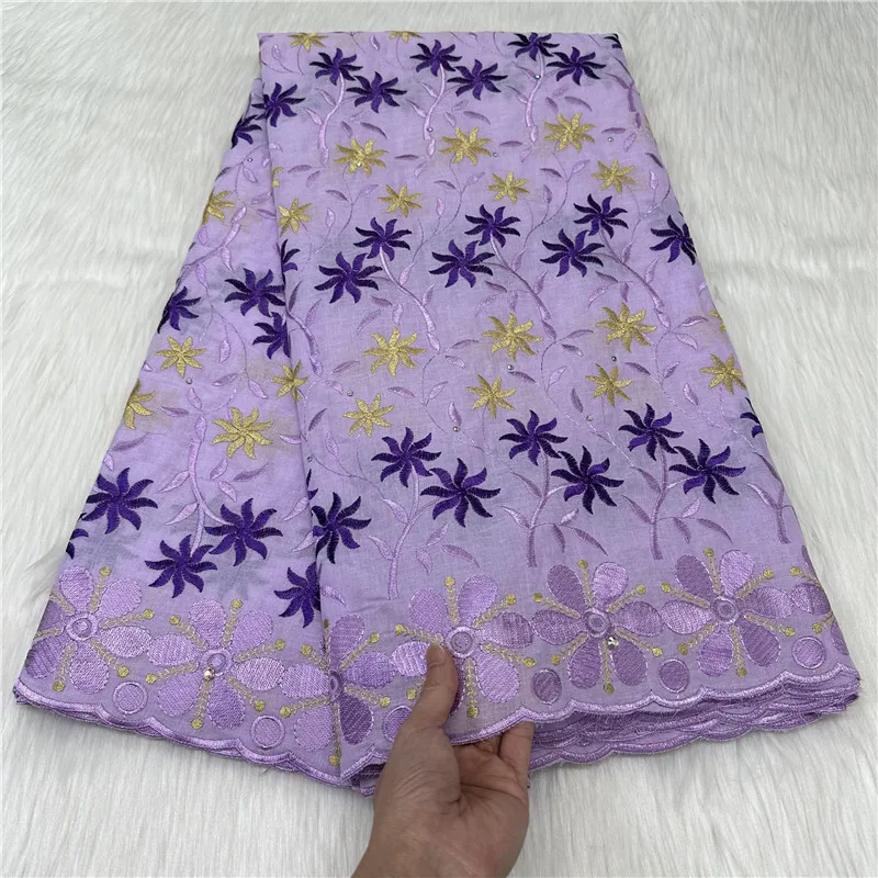 

5 Yard High Quality Dry Lace Fabric 2023 Latest Heavy Beaded Embroidery African 100% Cotton Swiss Voile Popular Dubai Style 7L81