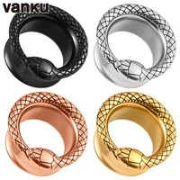 vanku 2pcs stylish stainless steel snake tail ear tunnels stretchers body piercing jewelry earring plugs gauges expanders