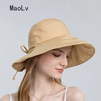 summer new bandage bow panama hat beach uv anti sun cap foldable fashion large brim bucket hat for women ladies fisherman hat
