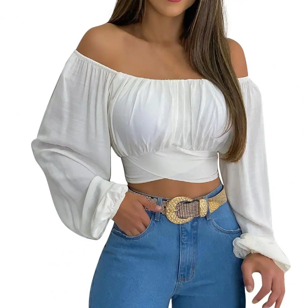 

Summer Women Short Solid Pullover Top Fashion Comfy Elastic Collar Sexy Sweet Girls Party Blouse Club Wear Party Blouse Lady Top