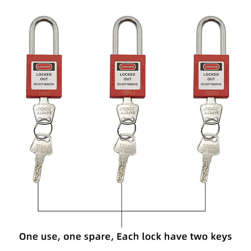 Фото Комплект Lockout Tagout - бирка Lockout Tagout, нейлоновая галстук, нейлоновая сумка для хранения, красный предохранительный замок, замки Lockout Tagout (красный комплект) №3