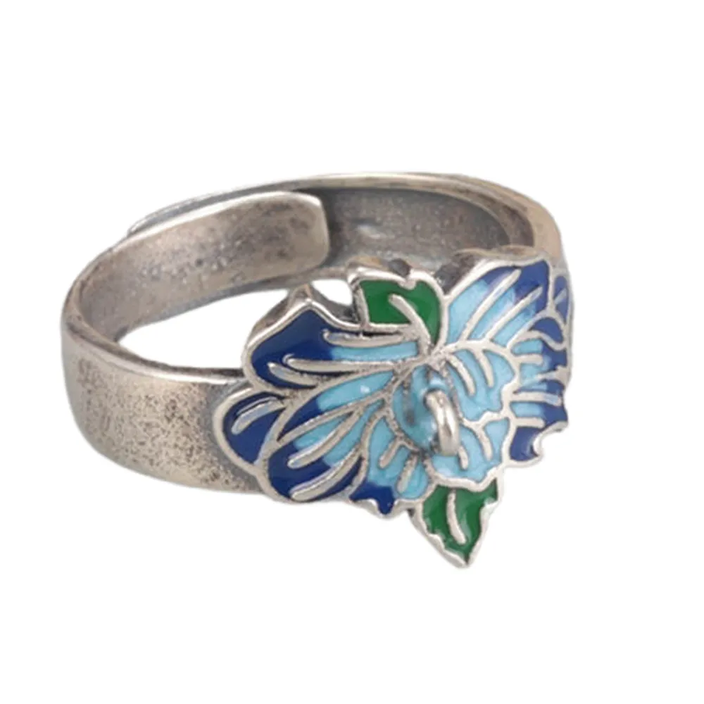 

S925 Sterling Silver Ring 2022 New Fashion Burning Blue Glue Dropping Little Flowers Pure Argentum Hand Jewelry for Women Love