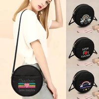 circular bags womens fashion handbag travel lipstick cosmetics headphones shoulder crossbody bag teacher print coin purse