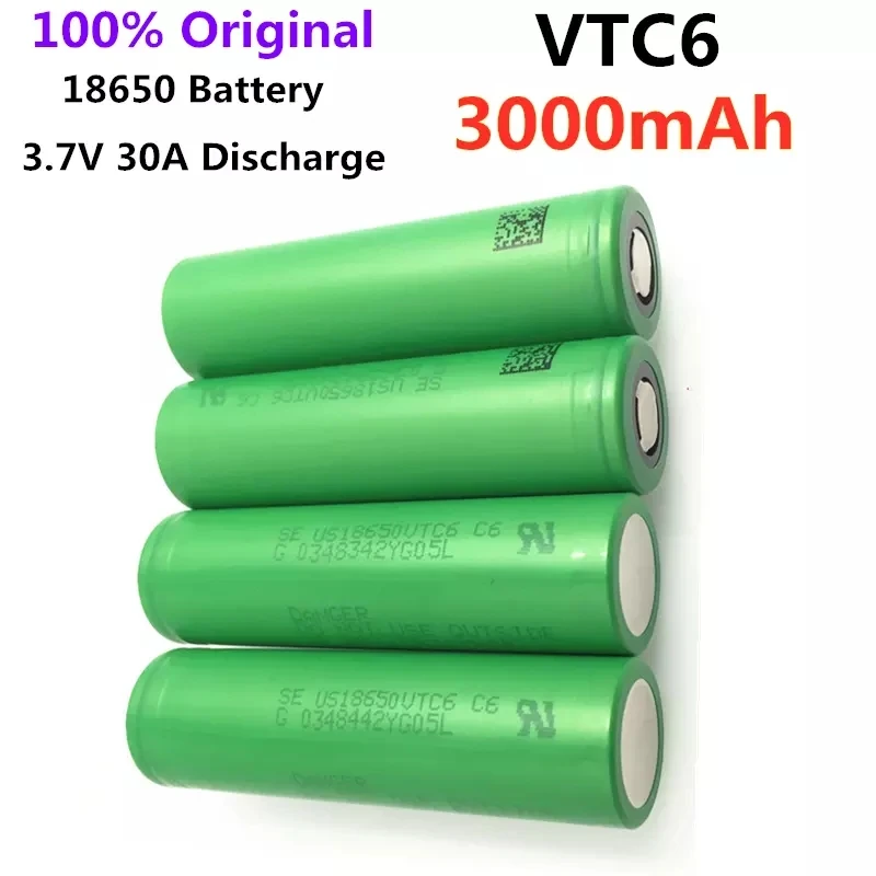 

100% Original 3.7v 18650 VTC6 3000mah Lithium Rechargeable Battery US18650VTC6 30A Discharge for Flashlight Toys
