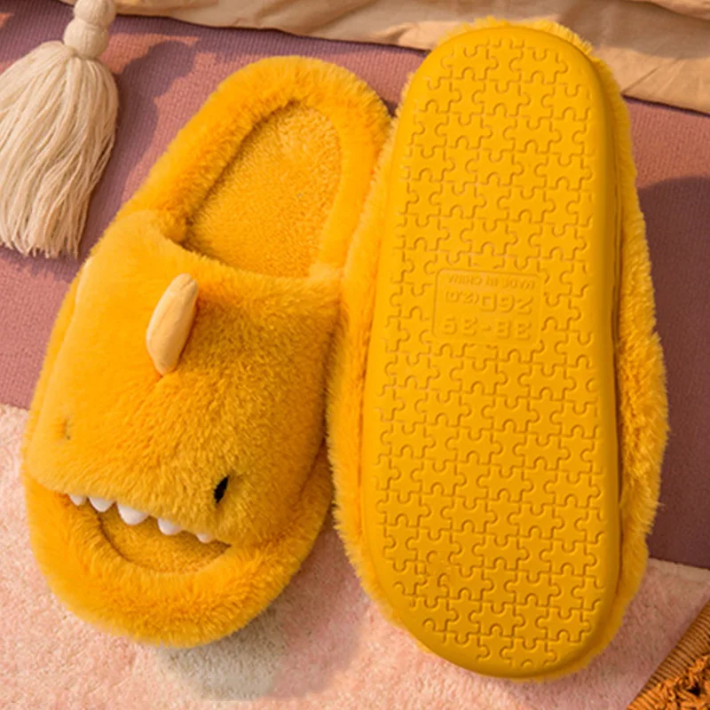 Winter Shark Cotton Slippers Women Cute Soft Couples Home Cotton Shoes 2022 Fashion Indoor Fur Keep Warm Men Plush Wool Slippers