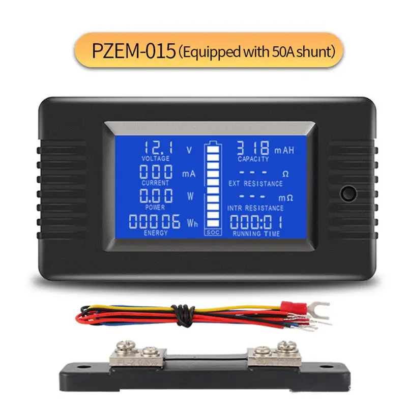 

LCD DC Voltmeter Ammeter Power Energy Digital Voltage 0-200V Current Cap Ohm Hour SOC Meter Battery Tester 300A Shunt