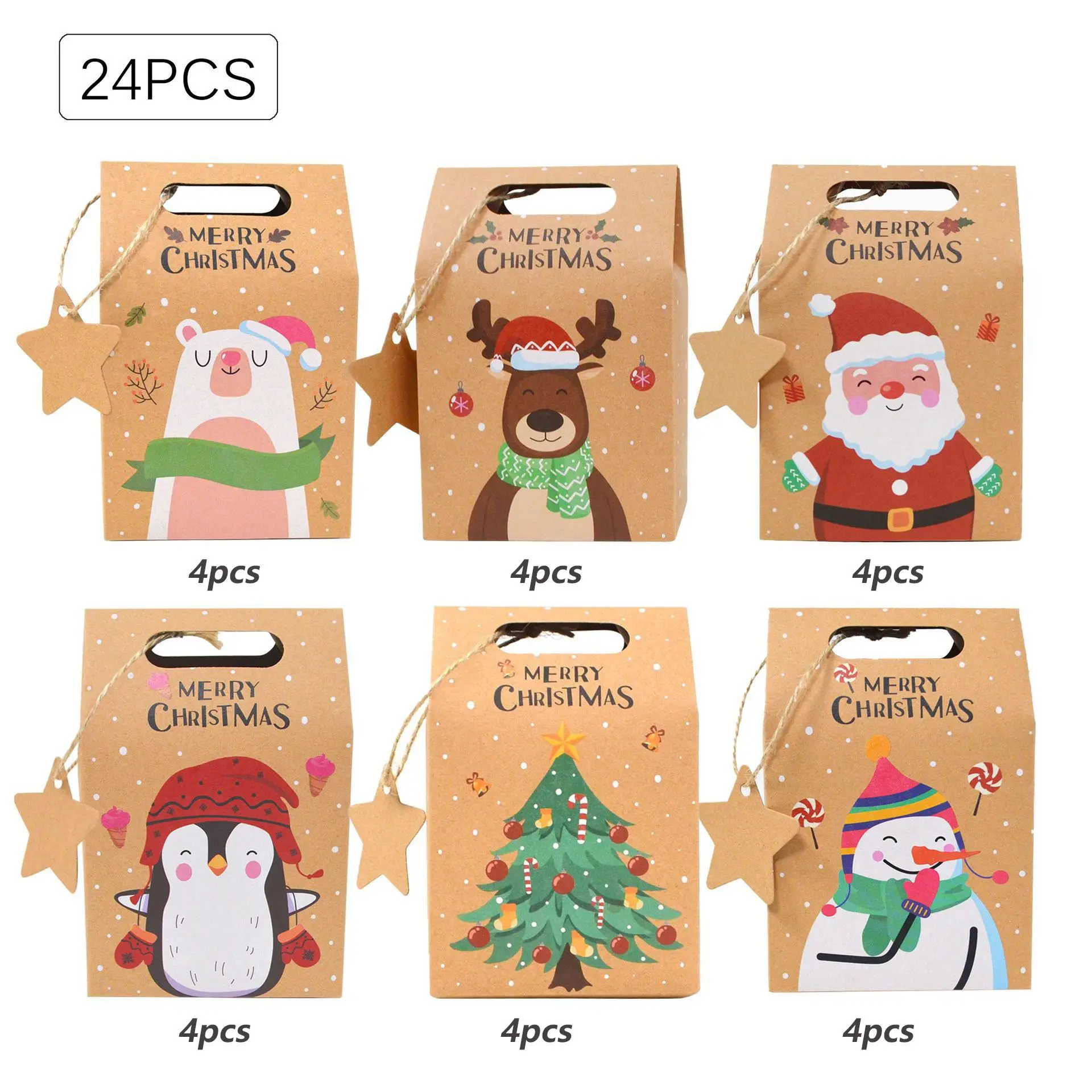 

24pcs Christmas Advent Calendar Box Kraft Paper Candy Box 24 Days Countdown to Christmas Gift Boxes Navidad New Year Decorations