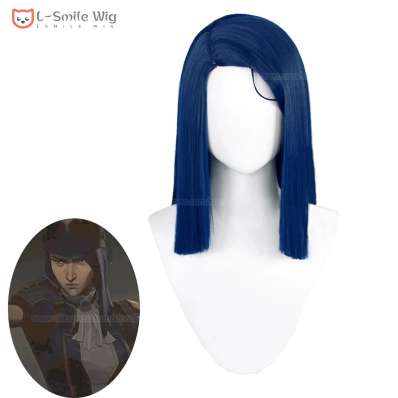 

Anime LOL Arcane Caitlyn Wig 45cm Long Straight Navy Blue Synthetic Hair the Sheriff of Piltover Kiramman Cosplay Party Wigs