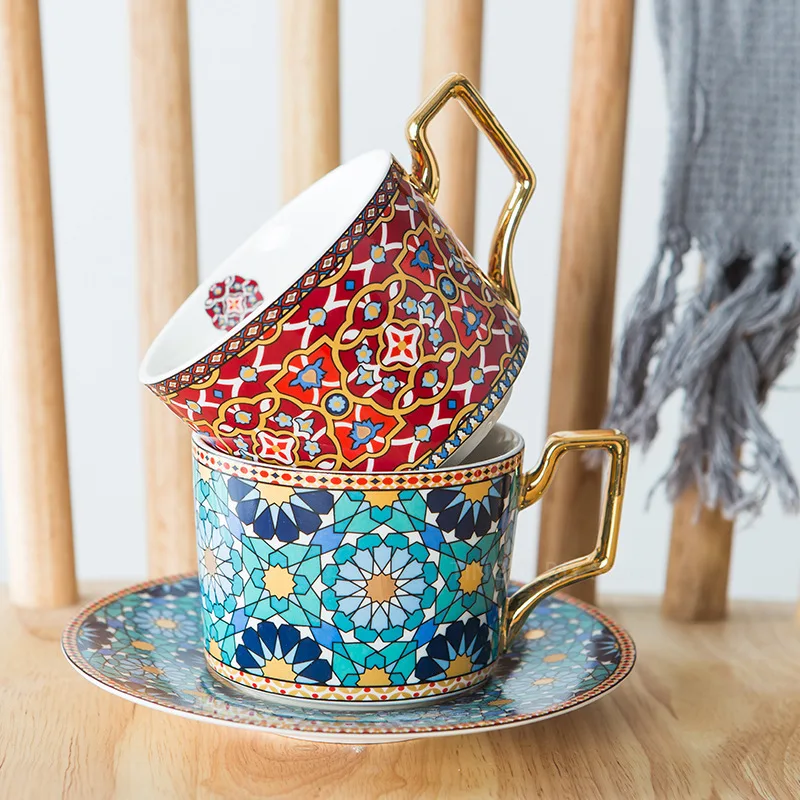 

320ml Moroccan Light Luxury Ceramic Coffee Cup European Style Small and Saucer Set Home Afternoon Tea