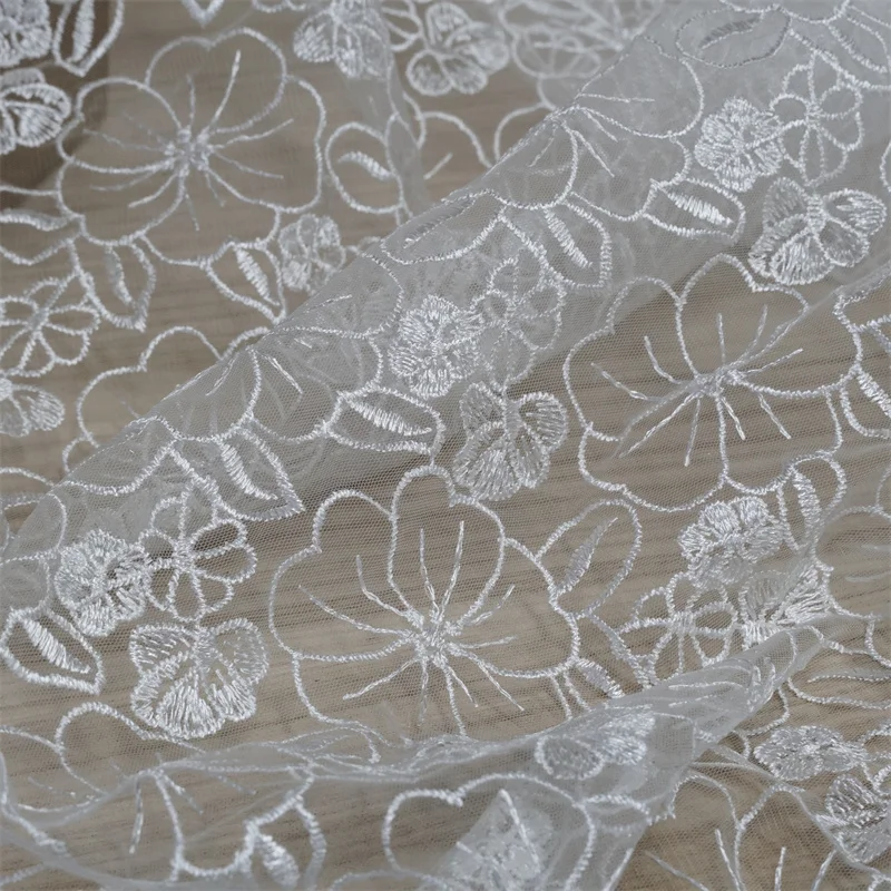 Нежная Свадебная кружевная ткань с цветочной вышивкой цвета слоновой кости