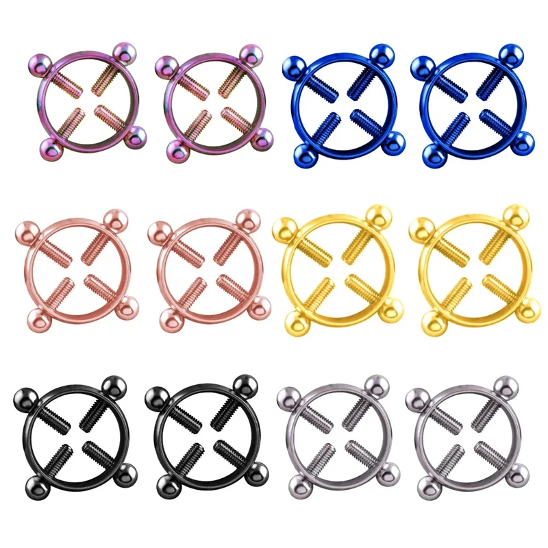 

2PCS Stainless Steel Adjustable Bolt Nipple Rings Fake Body Piercing Jewelry for Women Nail Clips Nipple Clamps Non Pierced Ring