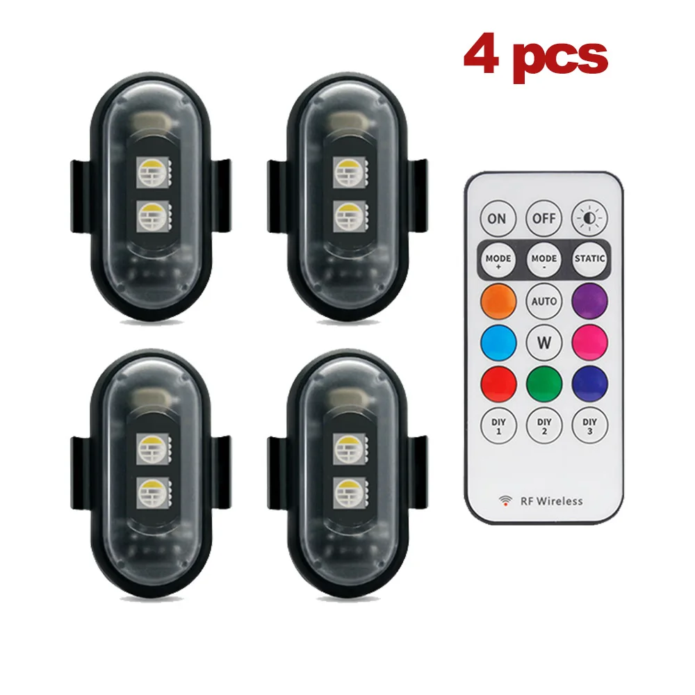 

RGB светодиодный автомобильный стробоскоп, 8 цветов, беспроводной пульт дистанционного управления, самолетный светильник, сигнальная лампа предотвращения столкновений для велосипеда, дрона, мотоцикла