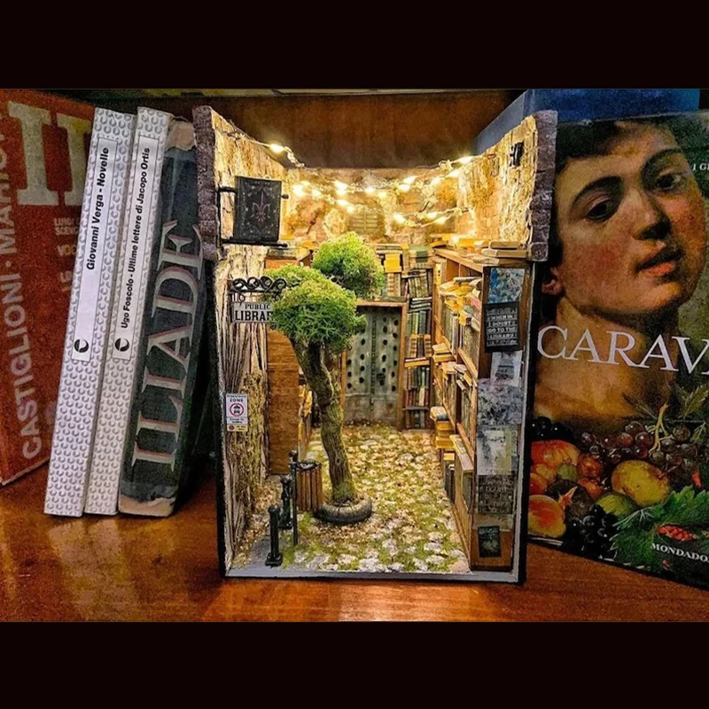 

DIY Dollhouse Miniature Kit Bookshelf Ornament Wooden Diy Book Nook Doll House Diorama 3D Puzzle Bookend Roombox Toy Gifts Model