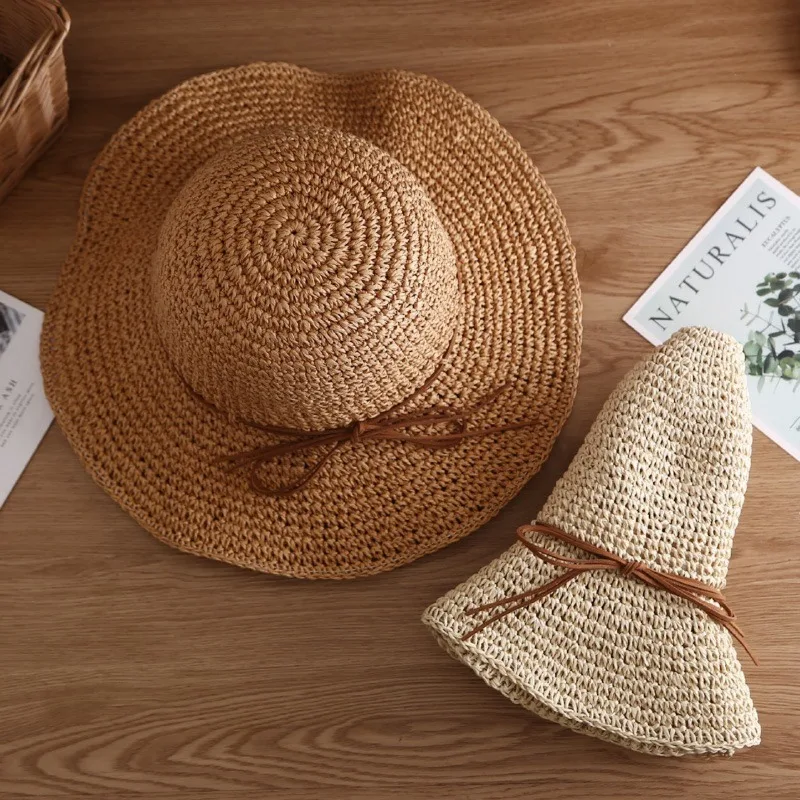

New Ladies Sun Hat for Women Bowknot Raffia Straw Hat Foldable Summer Hat Wide Brim Beach Hat Female Sombrero Hombre