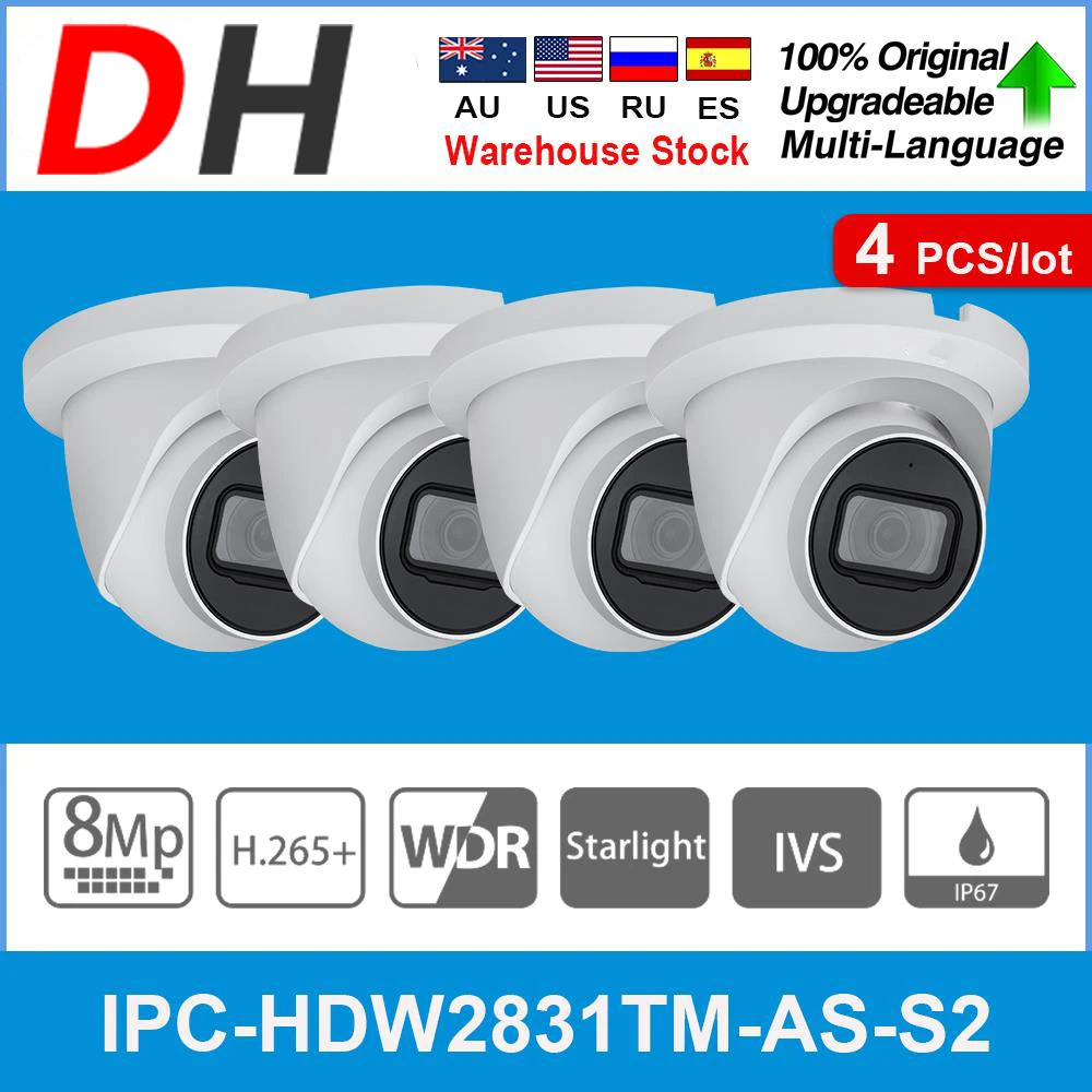 

Оригинальный телефон DH, диагональ 8 Мп, встроенный микрофон, слот для SD-карты, H.265 + IP67 Starlight Eyeball IP-камера, 4 шт./лот