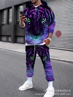 2022 new autumn winter mens clothing tiger 3d digital printing european and american trend printing sweater fashion sports suit