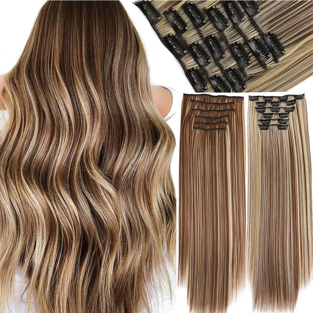 

Lihui Synthetic Clip On Hair Extension 6Pcs/Set 22inch Straight Hairpiece Curly 16 Clips In Hair Ombre Heat Resistant Fiber