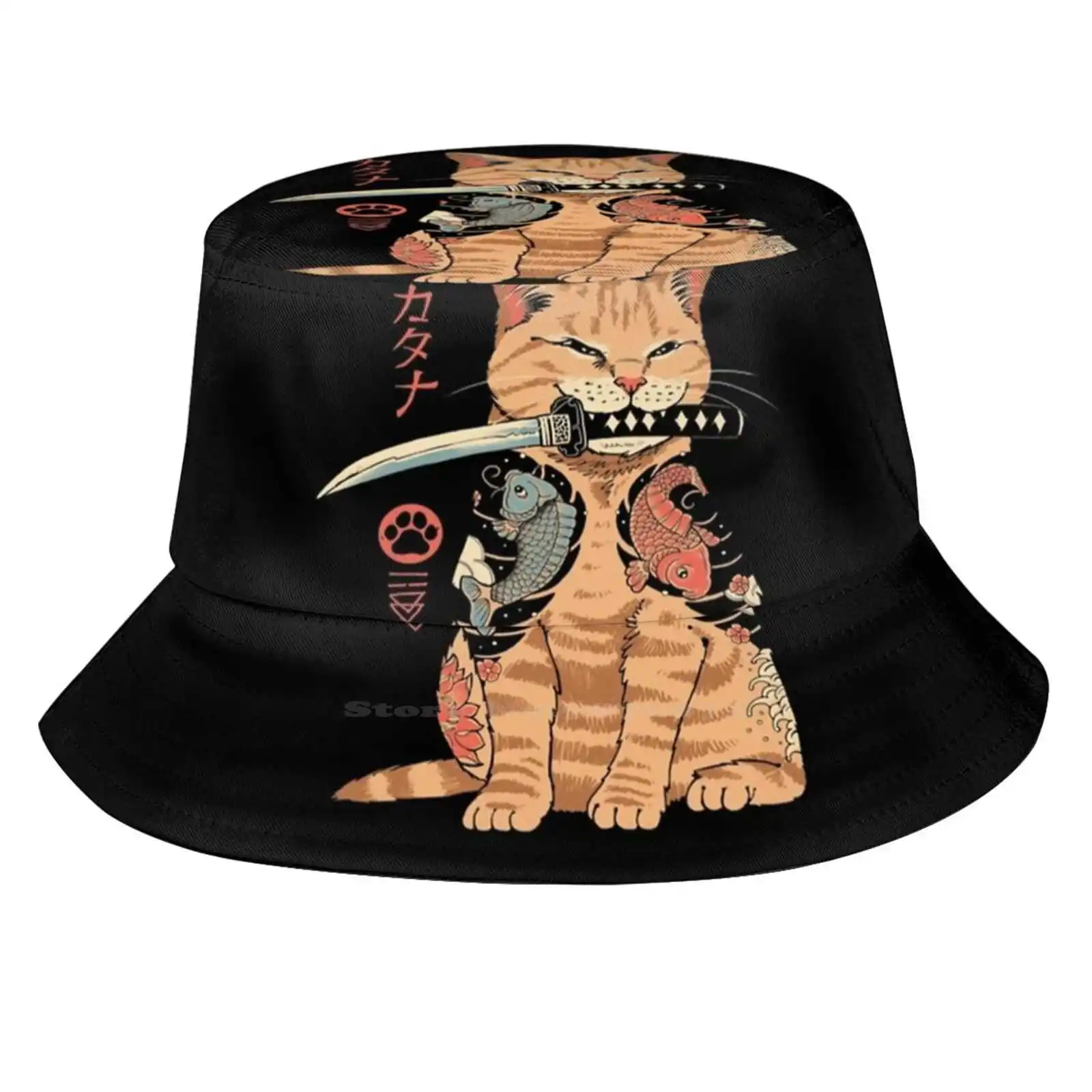 Забавные пляжные Панамы Catana закрепленные раньше Katana Cat vincenttrinidadart Neko аниме Japaneseart