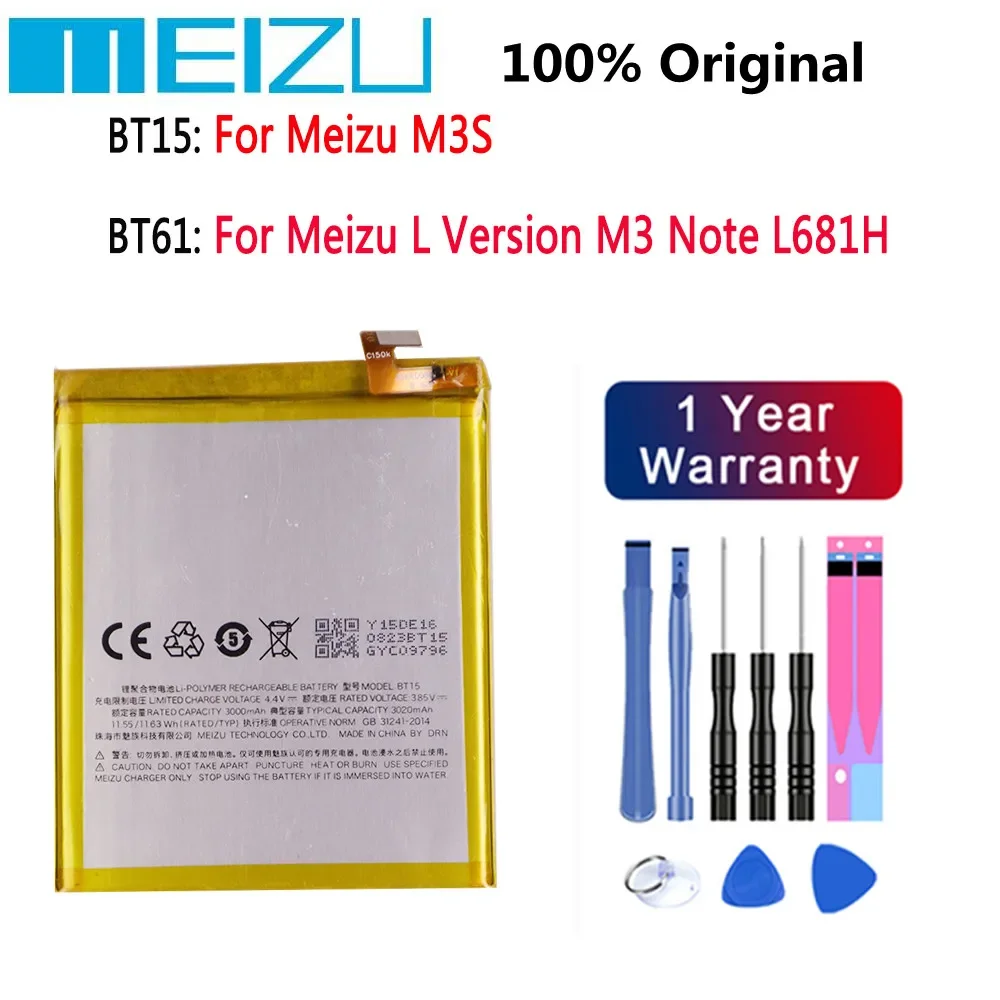 

High Quality 100% Original Battery For MEIZU M3S 3020mAh BT15 BT61 Meizu L Version M3 Note L681H 4000mAh Phone Battery In Stock