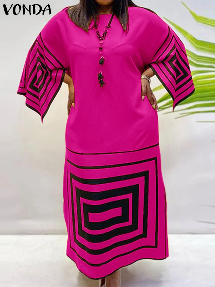 

Женское летнее платье 2022 VONDA, винтажное платье с принтом, женское богемное Макси-Платье, пляжный сарафан с длинным рукавом-фонариком