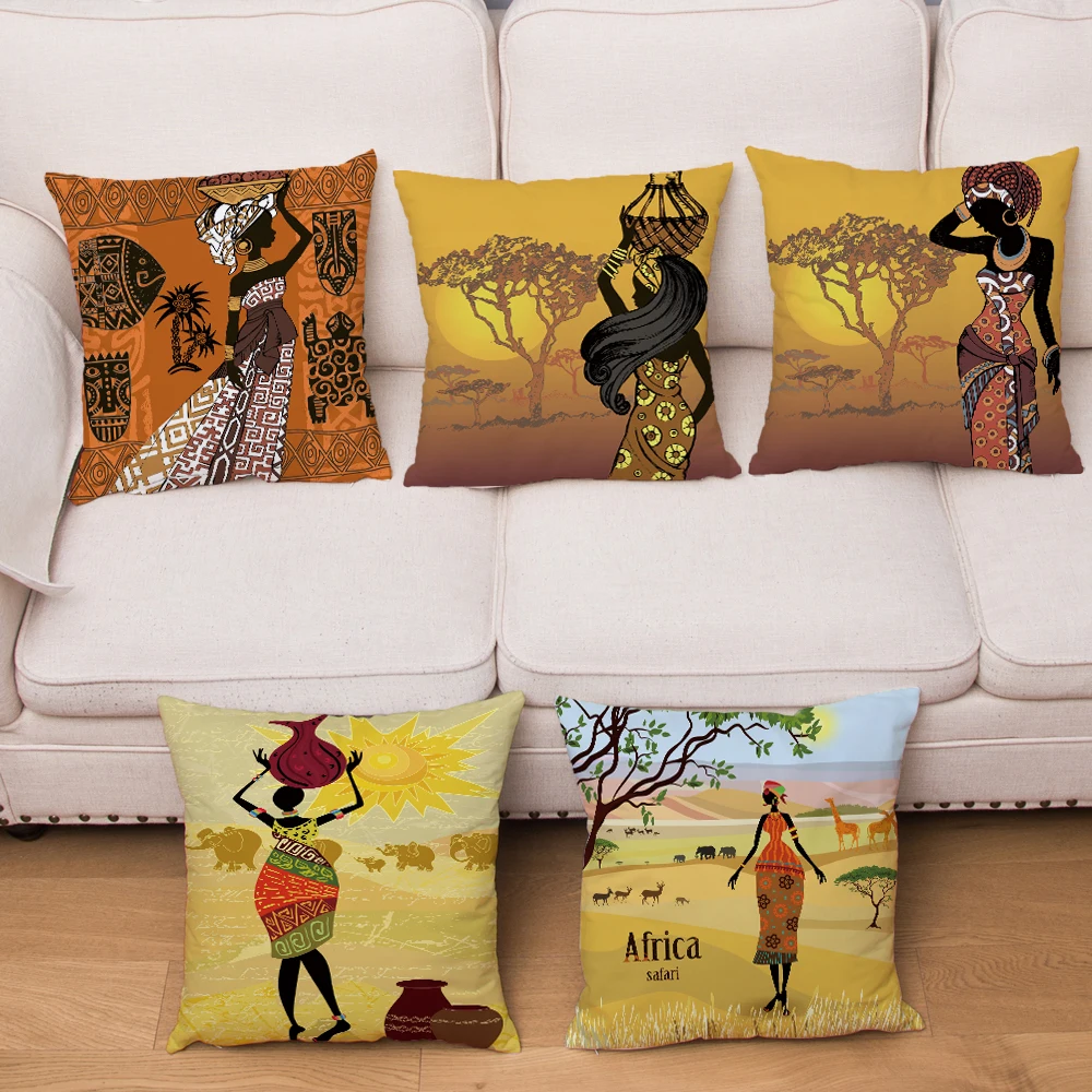 

Peach Skin Pillowcase African Women Pattern Print Pillowcase 45*45 Pillowcase Sofa Home Decor Girl Pillowcase
