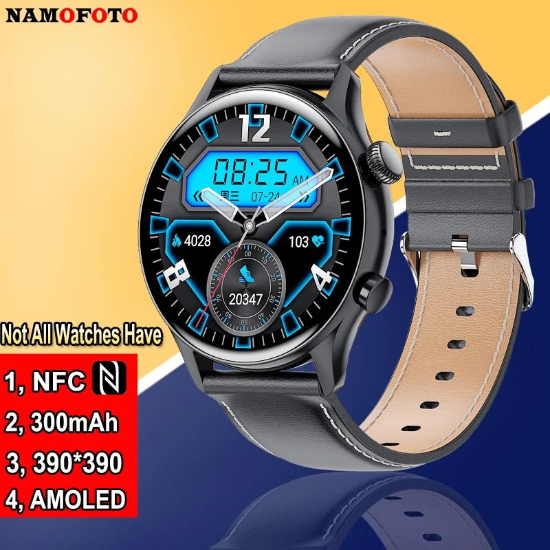 

Новинка 2022, Смарт-часы с NFC, 300 мАч, AMOLED-экран, 390*390, мужские и женские деловые часы, спортивный фитнес-трекер с Bluetooth, Смарт-часы