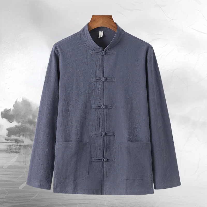 

Traditional Chinese Long-sleeved Shirt Tang Suit Jacket Clothing Autumn Thin Top Men's Kung Fu Tai Chi Uniform
