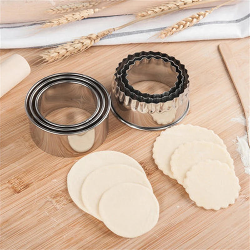 

3Pcs/Set Stainless Stee Round Dough Cutter Dumplings Skin Mold Flower Shaped Cookie Pastry Maker Biscuit Circle Ring Mould