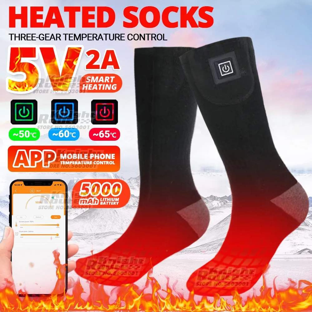 

Носки с подогревом 5000 мАч, термоноски с управлением через приложение, женские мужские теплые носки с подогревом для ног, электрические теплые зимние носки для велоспорта и лыж