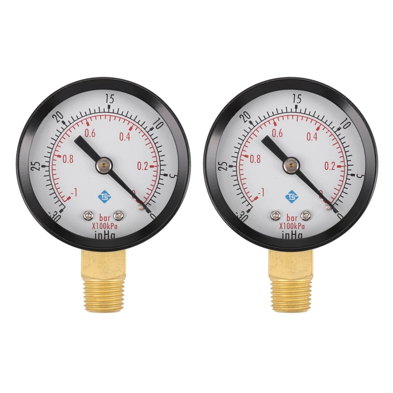 

2X Pressure Gauge - 0 - -30Inhg 0 - -1 Bar Mini Dial Air Pressure Gauge Barometer Meters Vacuum Gauge Black