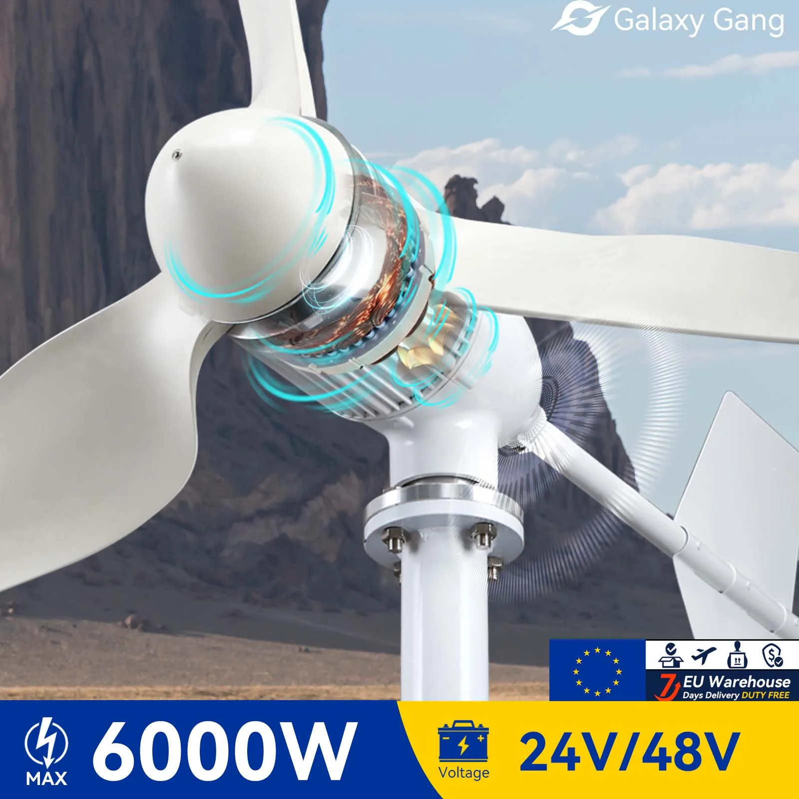 

Galaxy Gang 6000w Windmill Turbine Generator Kit 6kw Power 3Blade 24V 48V With MPPT Controller Off Grid Inverter System ModelM6