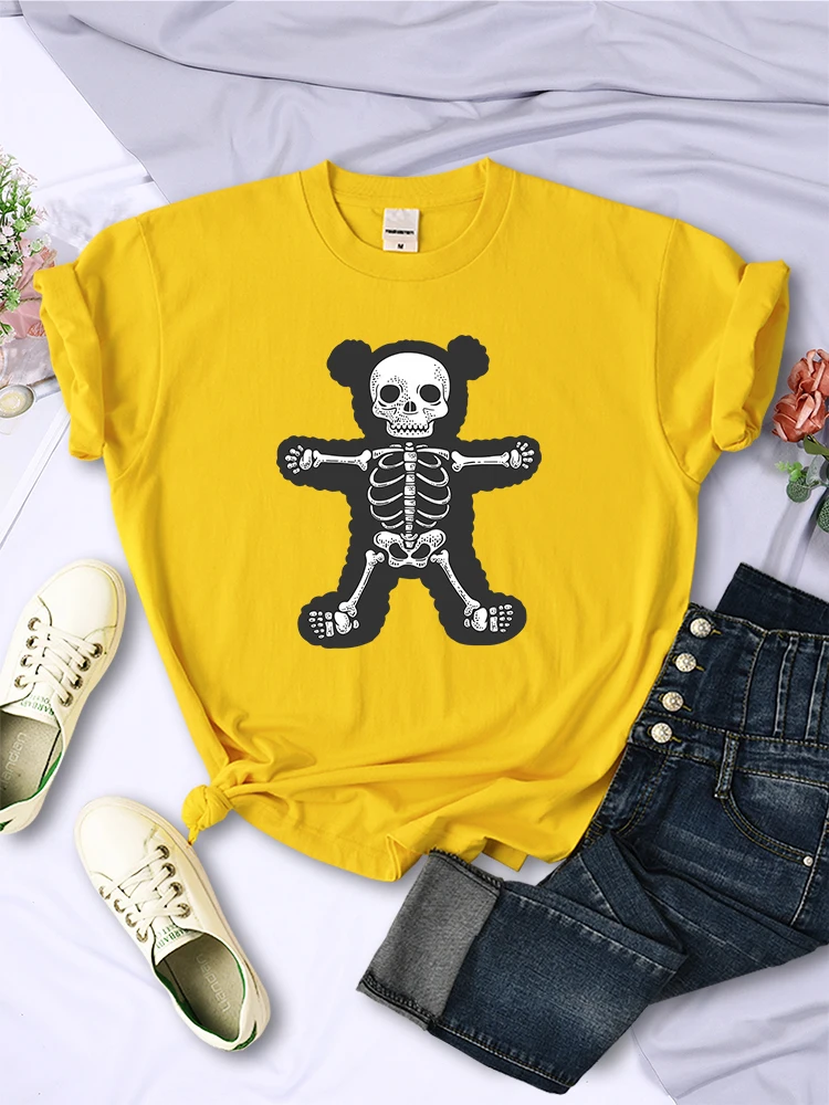 

The Skeleton Of A Full Teddy Bear Tshirts For Women Street Hip Hop Clothing Summer Breathable Short Sleeve Vintage Womans Tops