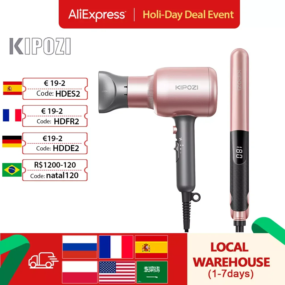 

NEW2023 KP Professional Hair Straightener Dual Voltage Flat Iron with LCD Display Curling & Straightening Salon Hair Dryer S