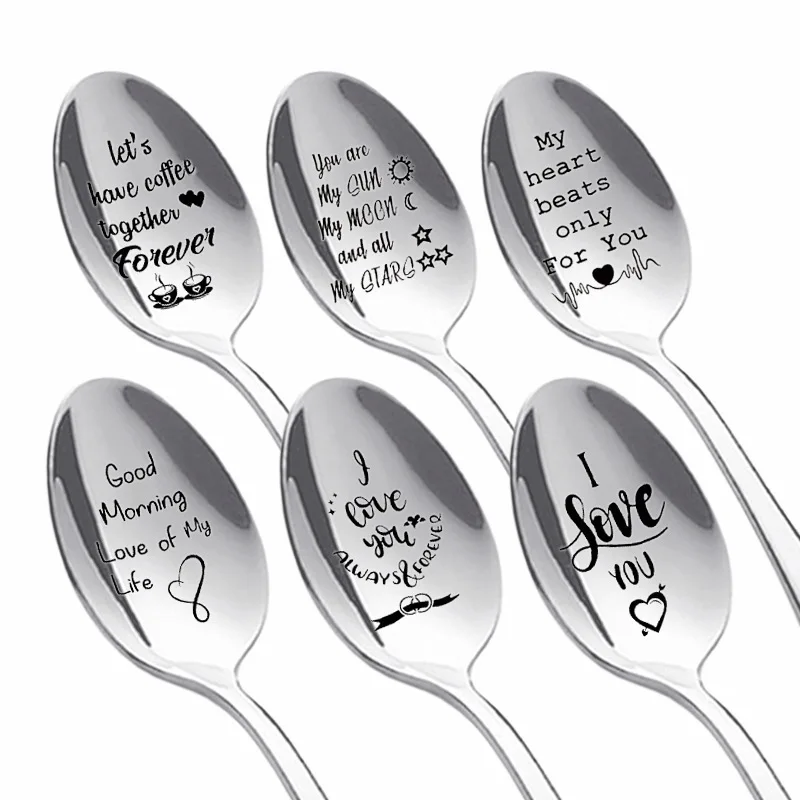 10Pcs/Lot INS Laser I Love You To The Moon And Back Coffee Scoops Stainless Steel Coffee Spoons For Kids Womens Birthday Gifts