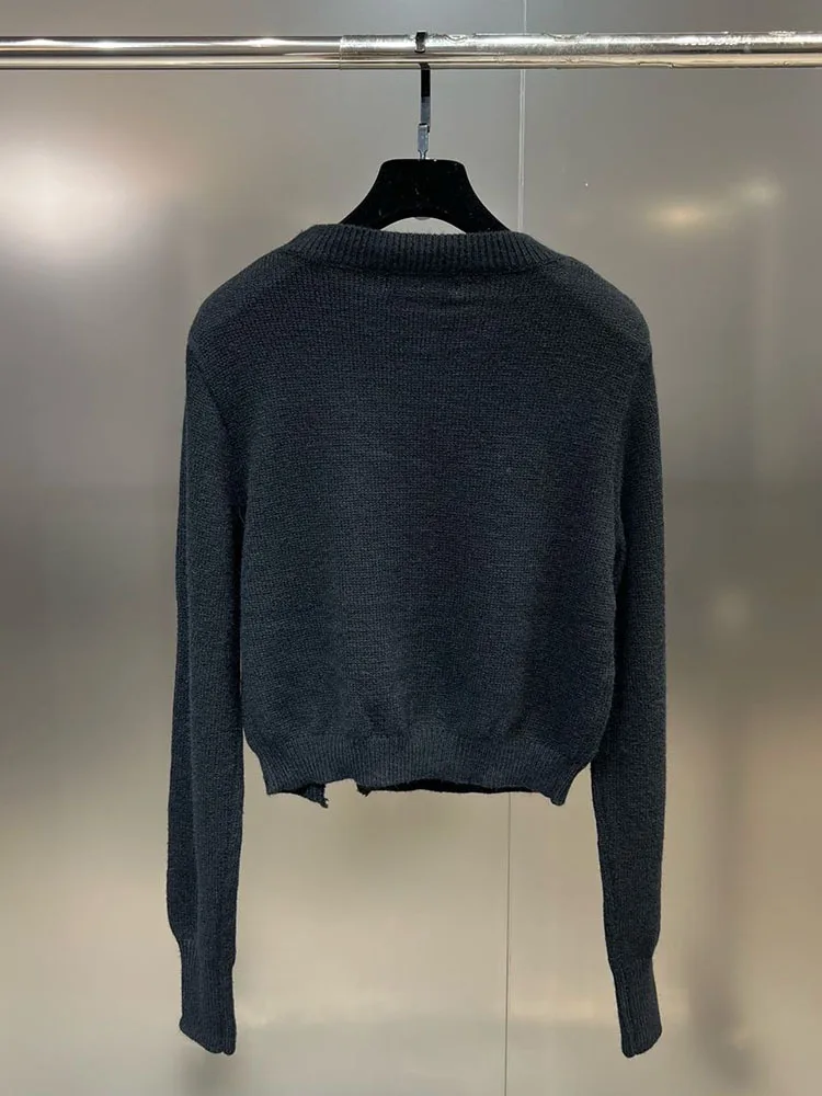 Женский трикотажный пуловер DEAT Однотонный свитер с круглым вырезом и длинными