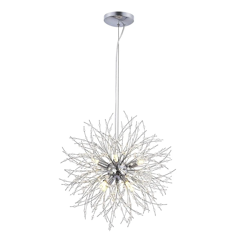 

8-Lights Chrome Firework Chandelier Modern Sputnik Pendant Light Fixture Crystal Dandelion Ceiling Light Hanging