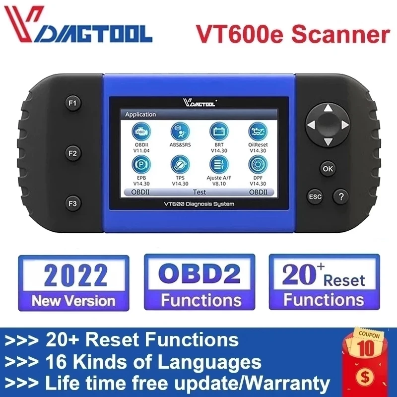 

VDIAGTOOL VT600 OBD2 Diagnostic Tools Engine ABS SRS EPB Oil Service Reset Injector Coding VT600e OBD2 Scanner Free Update