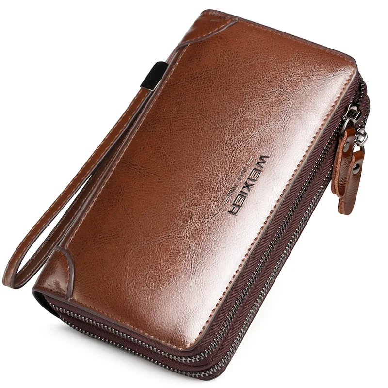 Multi-functional Wallet Men Hand-wrapped Oil Wax Leather Men Handbag PU Hand Bag Business Card Holder Wallets for Men Carteras
