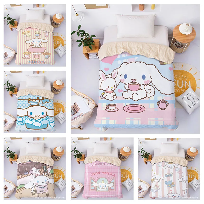 Sanrio Cinnamoroll Chemical Fiber Fill Spring Summer Quilt Fabric Quilting Comforter Girl Cartoon Single Double Blanket Bedding