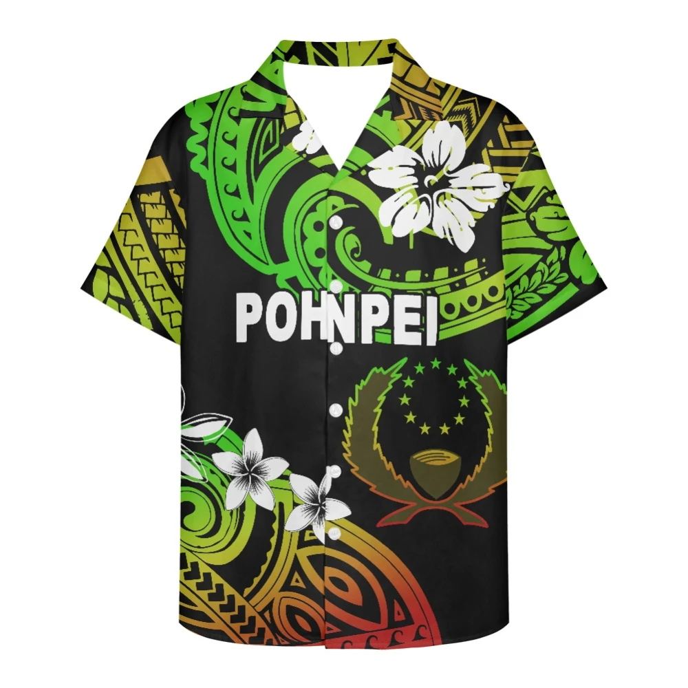 2023 New Men's Pompey Printed Beach Shirt, Button Short-sleeved Shirt, Anti-wrinkle, Pompey Logo,