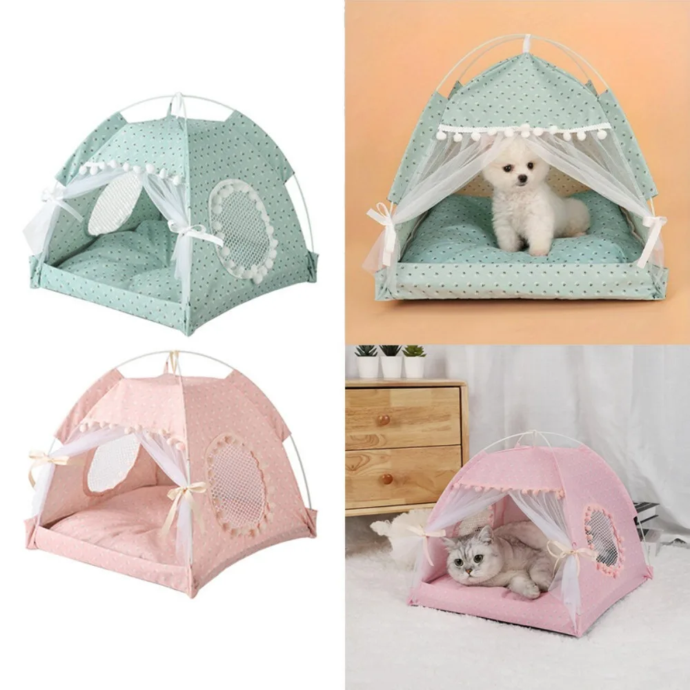 

Pet Portable Tent with Breathable Cushion Cute Pattern Cat House Pet Bed Collapsible Pet Hut Outdoor Indoor Pet Bed Supplies