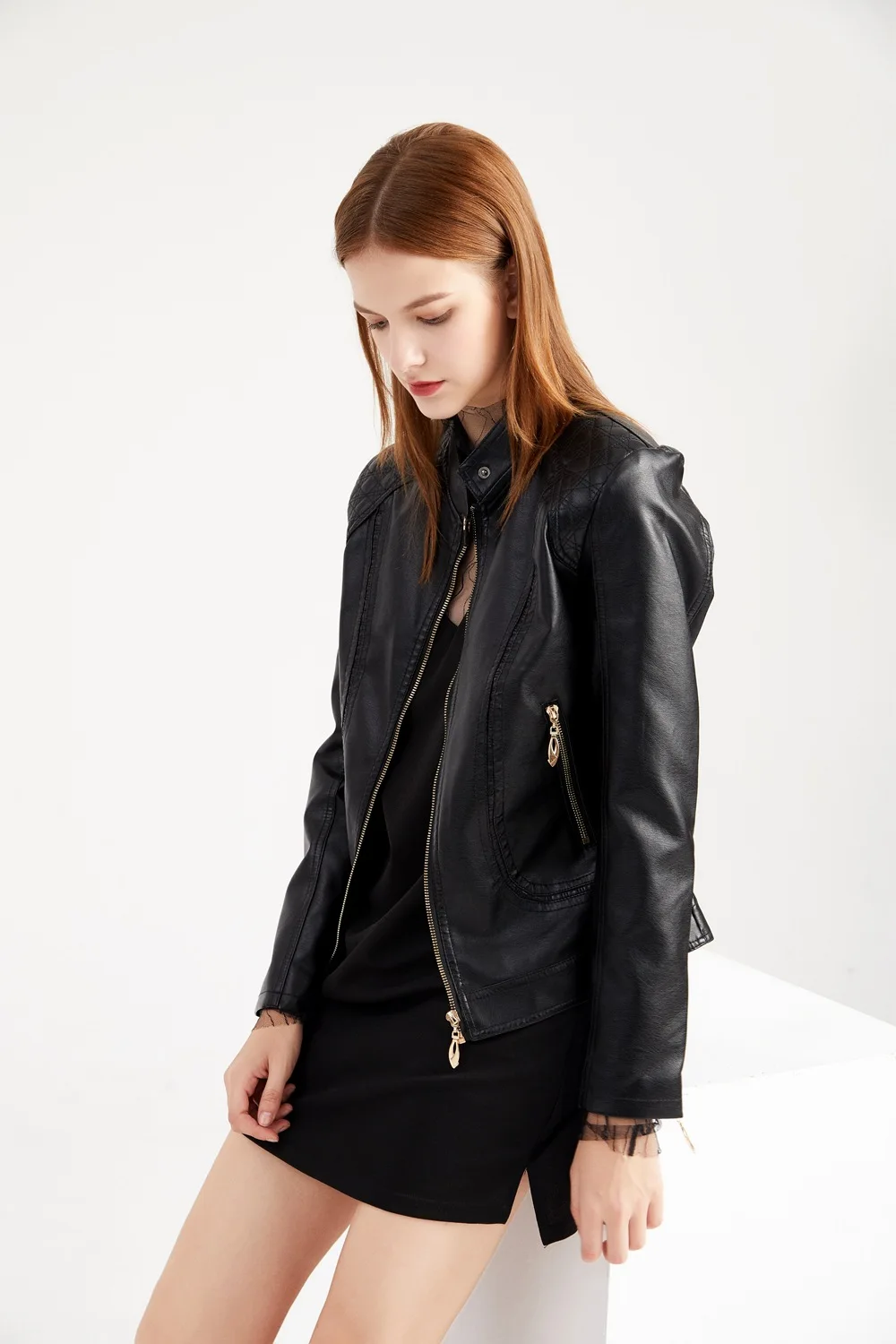 

Women's Leather Jacket Stand Collar PU Leather Top Warm Coat 2022 Spring Autumn S-XXXXL