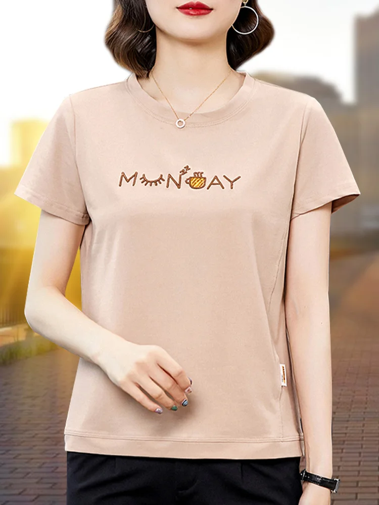 Женская хлопковая футболка с коротким рукавом Новинка лета 2024 свободная летняя
