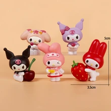 산리오 애니메이션 피규어 과일 시리즈, 마이 멜로디 쿠로미 만화 모델 인형 장난감, DIY 케이크 장식, 데스크탑 장식 장난감, 5 개/세트