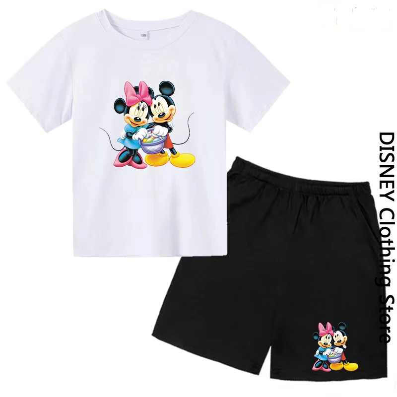 Summer Casual Charming Children's Clothes Little Girls Sportswear Disney Mickey Mouse T-shirt Set Boys Cotton Shorts Ages 3-12