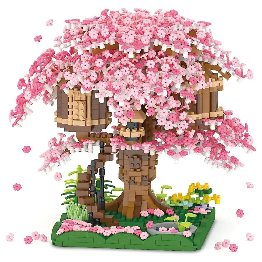 

Mini Sakura Tree House Build Block City Street View Cherry Blossom Model Building Blocks DIY Toys For Children toy Gifts